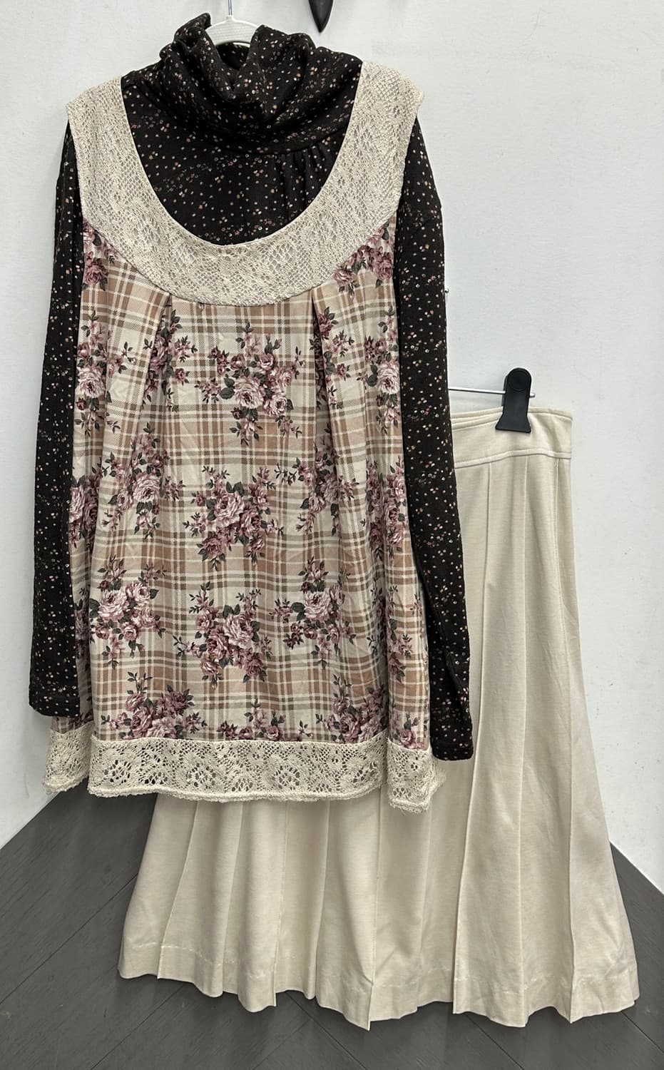 🤎슈슈룬 쇼콜라 코디세트🤎 라떼갸루 셔링 플라워 레이어드 히메갸루 상품이미지2