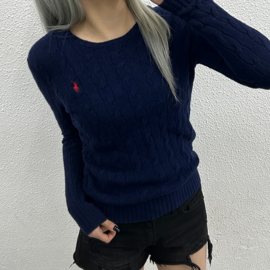 폴로 랄프로렌 레드포니 네이비 꽈배기 캐시미어 니트 XS 상품이미지1