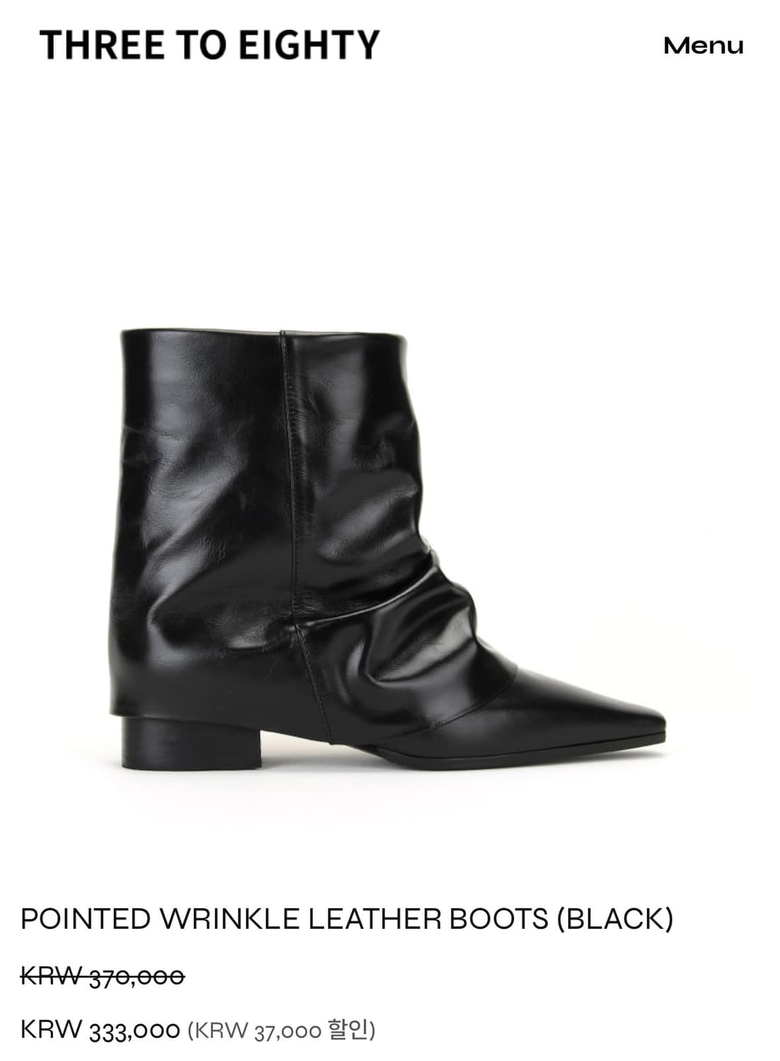 쓰리투에이티 윙클 레더 부츠 블랙 상품이미지1