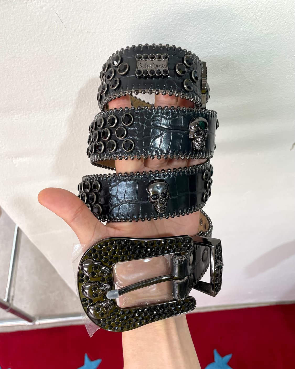 Black Gemstone Skeleton Leather Belt 상품이미지7