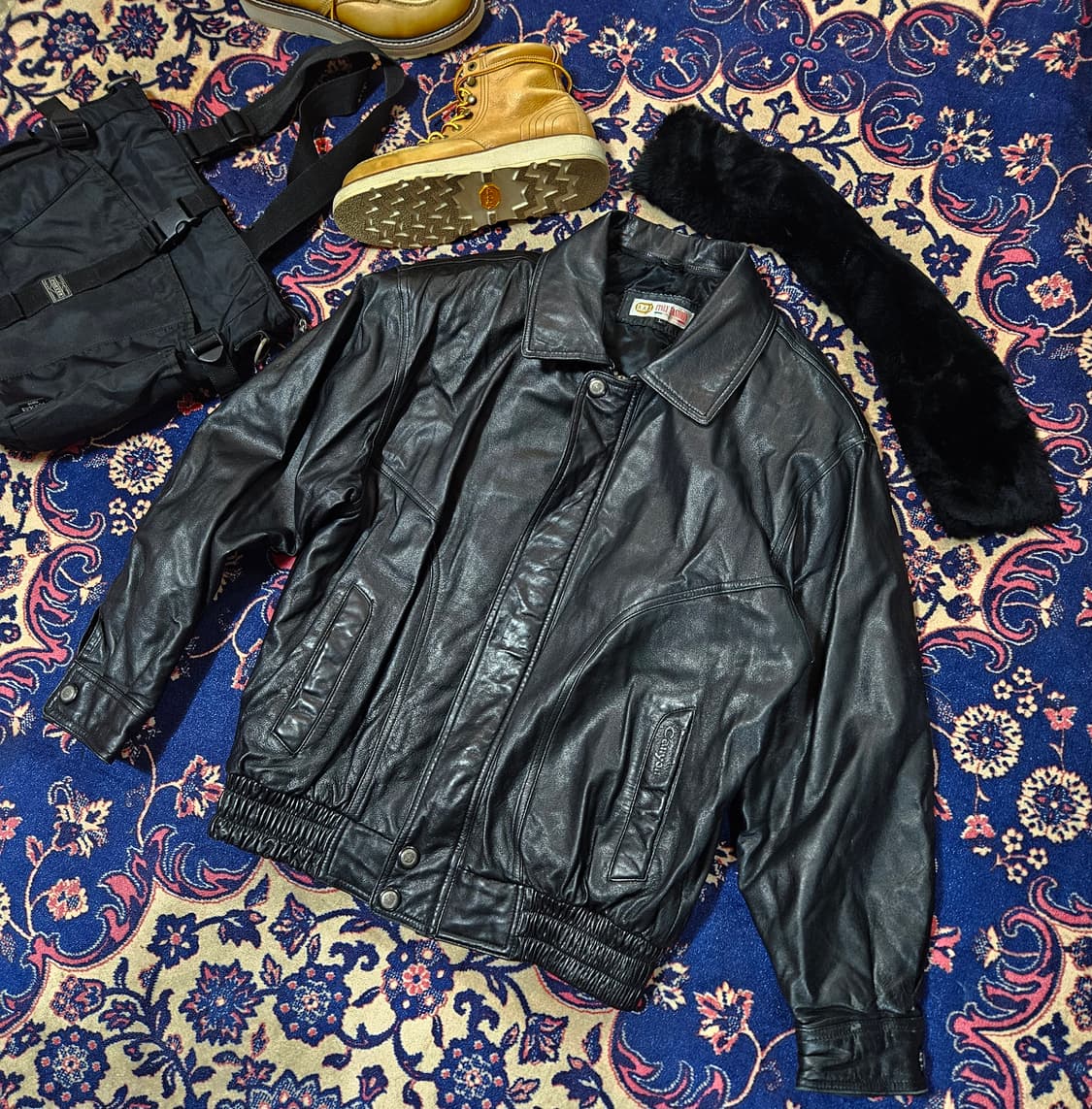 Vintage 양가죽 포켓 Canyon 자수 가죽 퍼 봄버자켓 L 상품이미지2