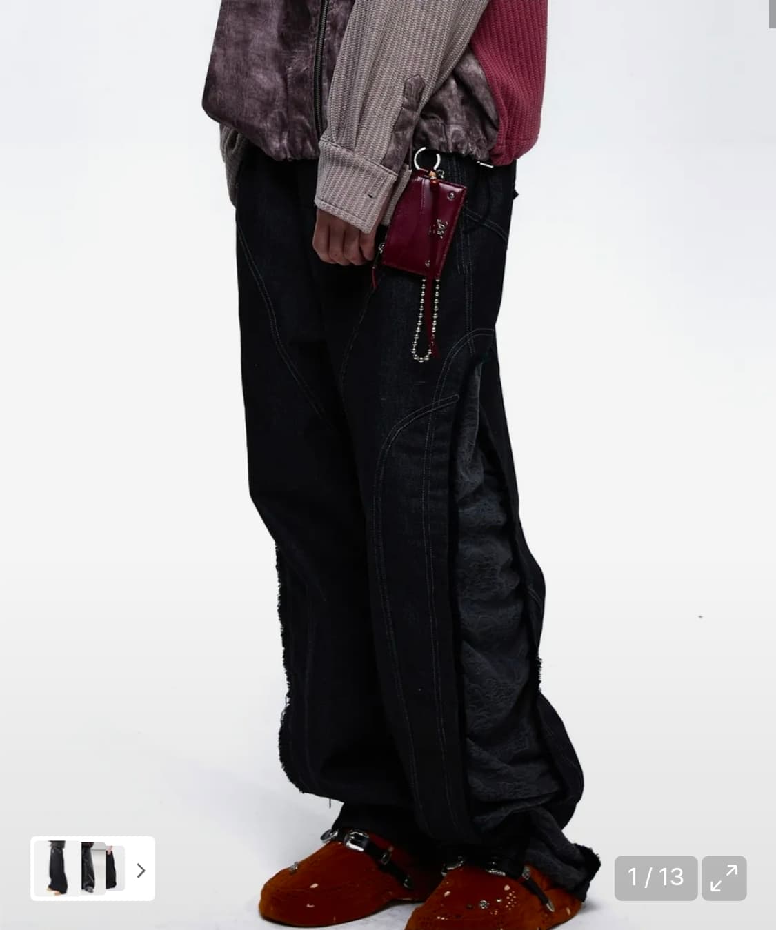 INCISION JACQUARD MIXED PANTS - BLACK 상품이미지1