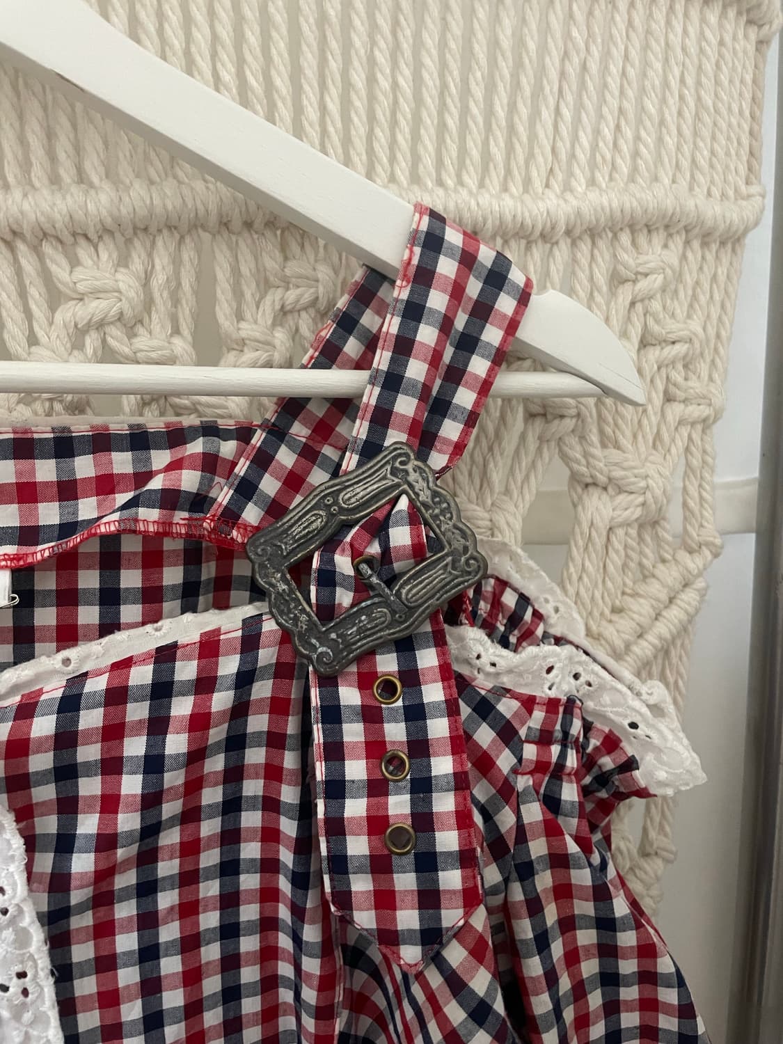 레그 체크 오프숄더 퍼프 블라우스 상품이미지5