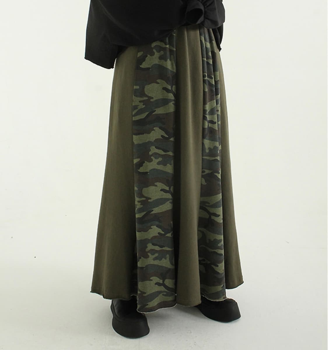 카모 밀리터리 밴딩 코튼 쭈리 롱스커트 롱치마 상품이미지6