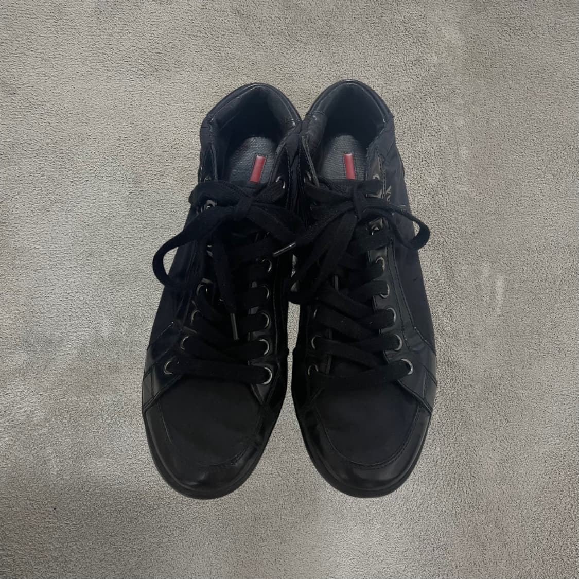 255~260) 프라다 로고 레더 나일론 스니커즈 신발 블랙 상품이미지1