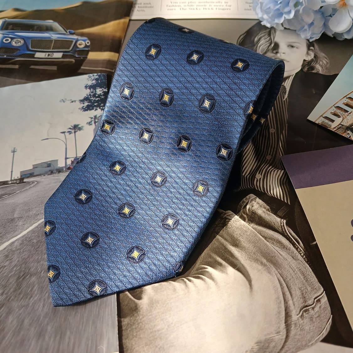 루이 페로 실크 네이비 패턴 넥타이 9.4cm A+등급 A19692 상품이미지4