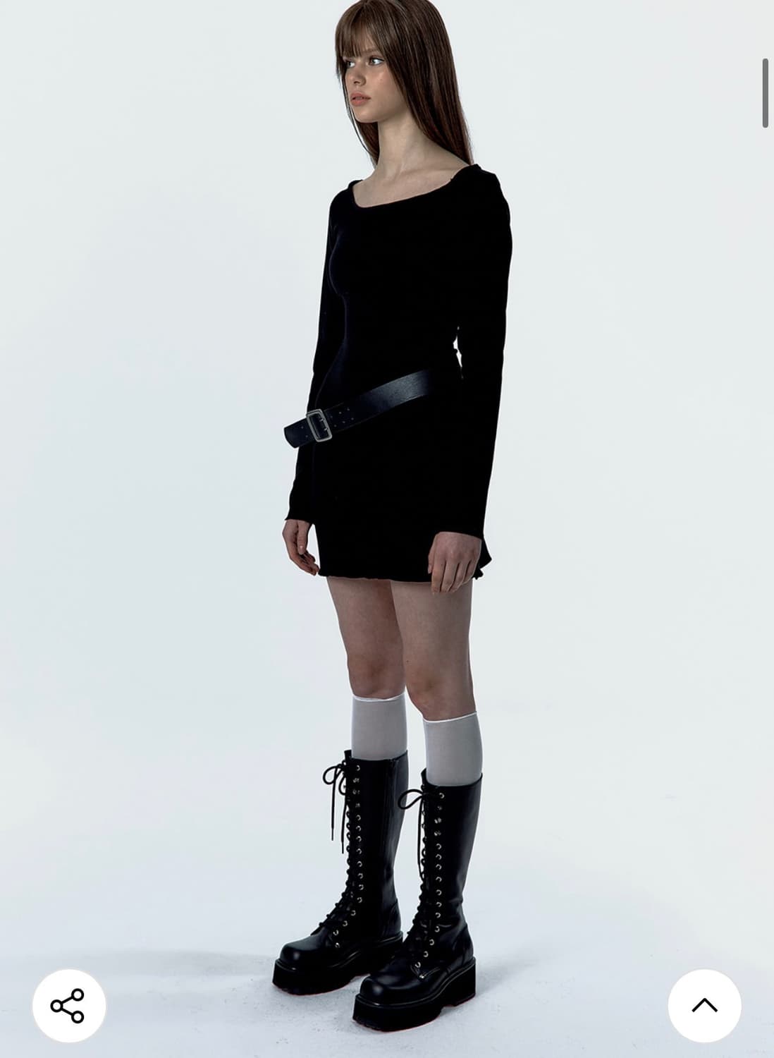 러프넥 롱슬리브 니트 탑 드레스 상품이미지2