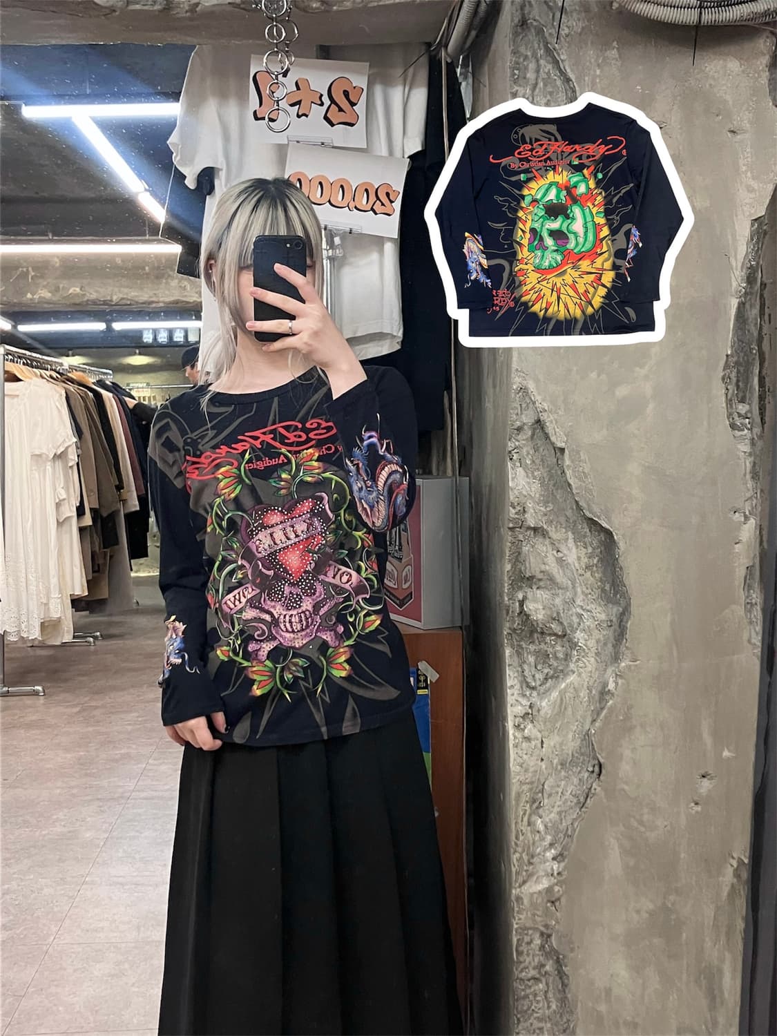 에드하디 스컬프린팅 레이어드 롱슬리브 블랙 M #csz3864 상품이미지1