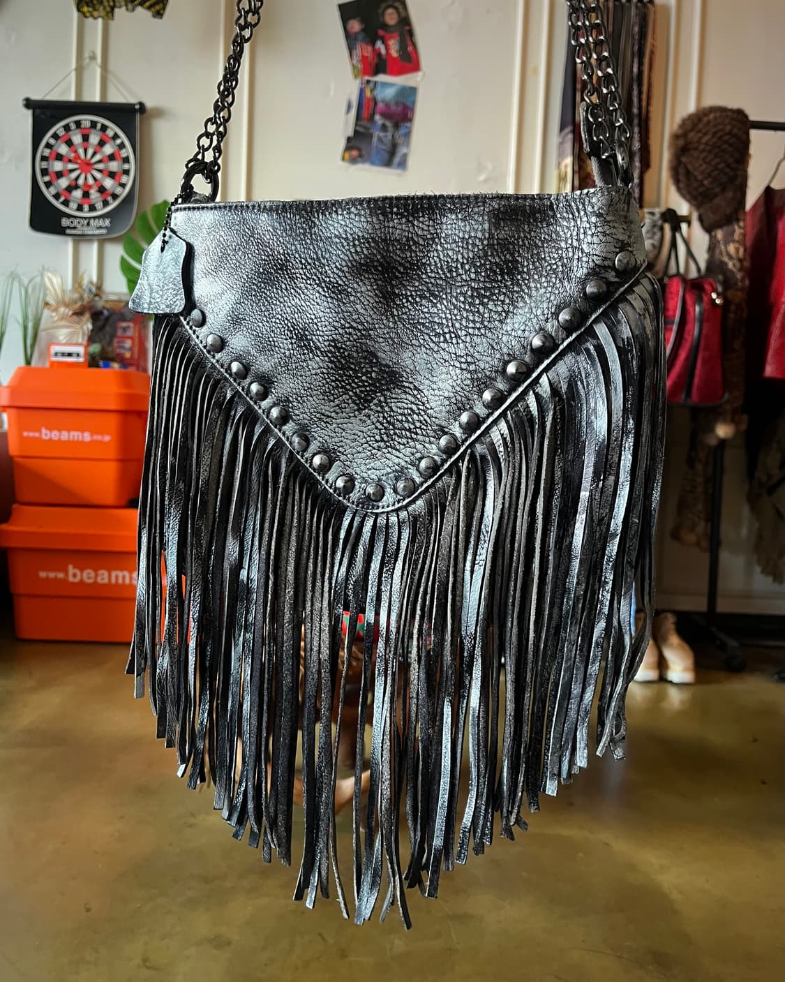Real Leather Metallic Studed Fringe Bag 상품이미지4