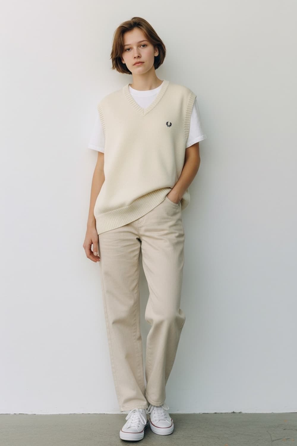 프레드페리 재팬  브이넥 코튼 니트 베스트 M 상품이미지1