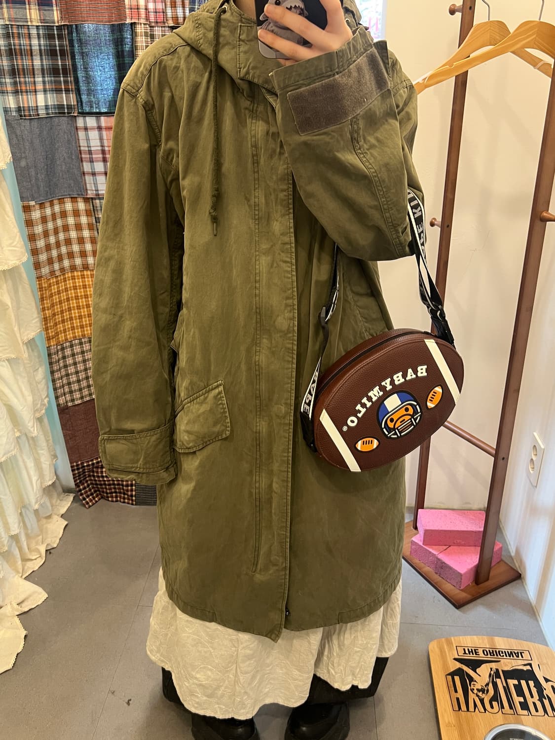 카키 후드 롱 파카  상품이미지2