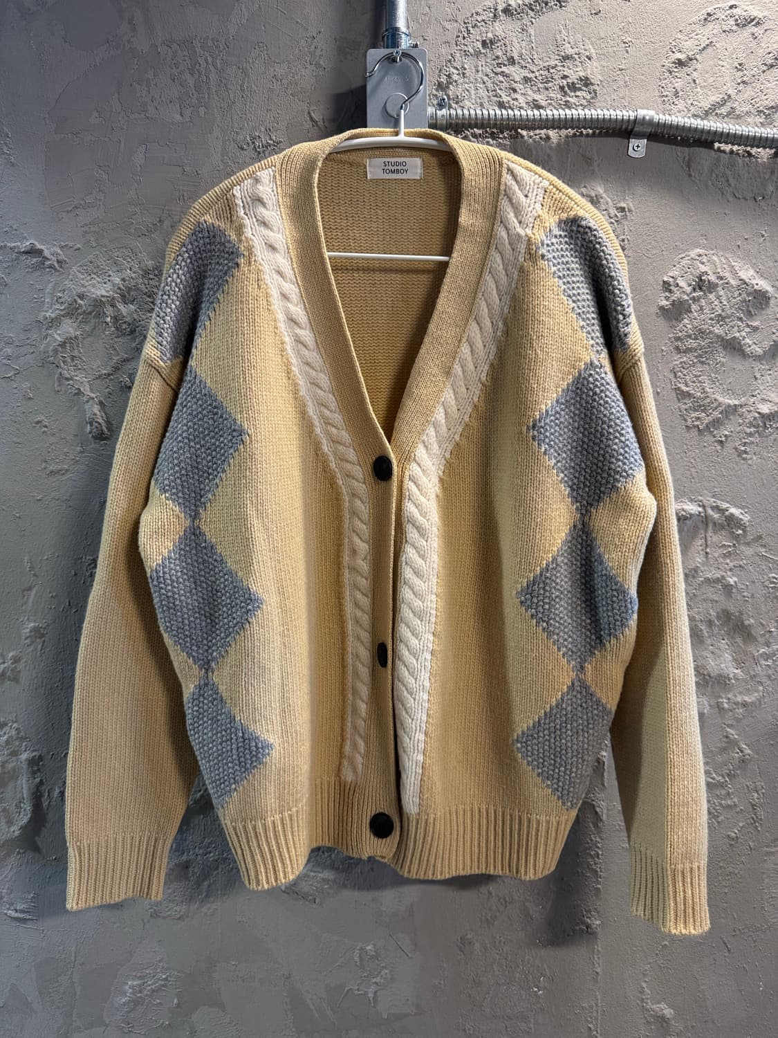 F 스튜디오톰보이 아가일 울 니트 가디건 옐로우 상품이미지1