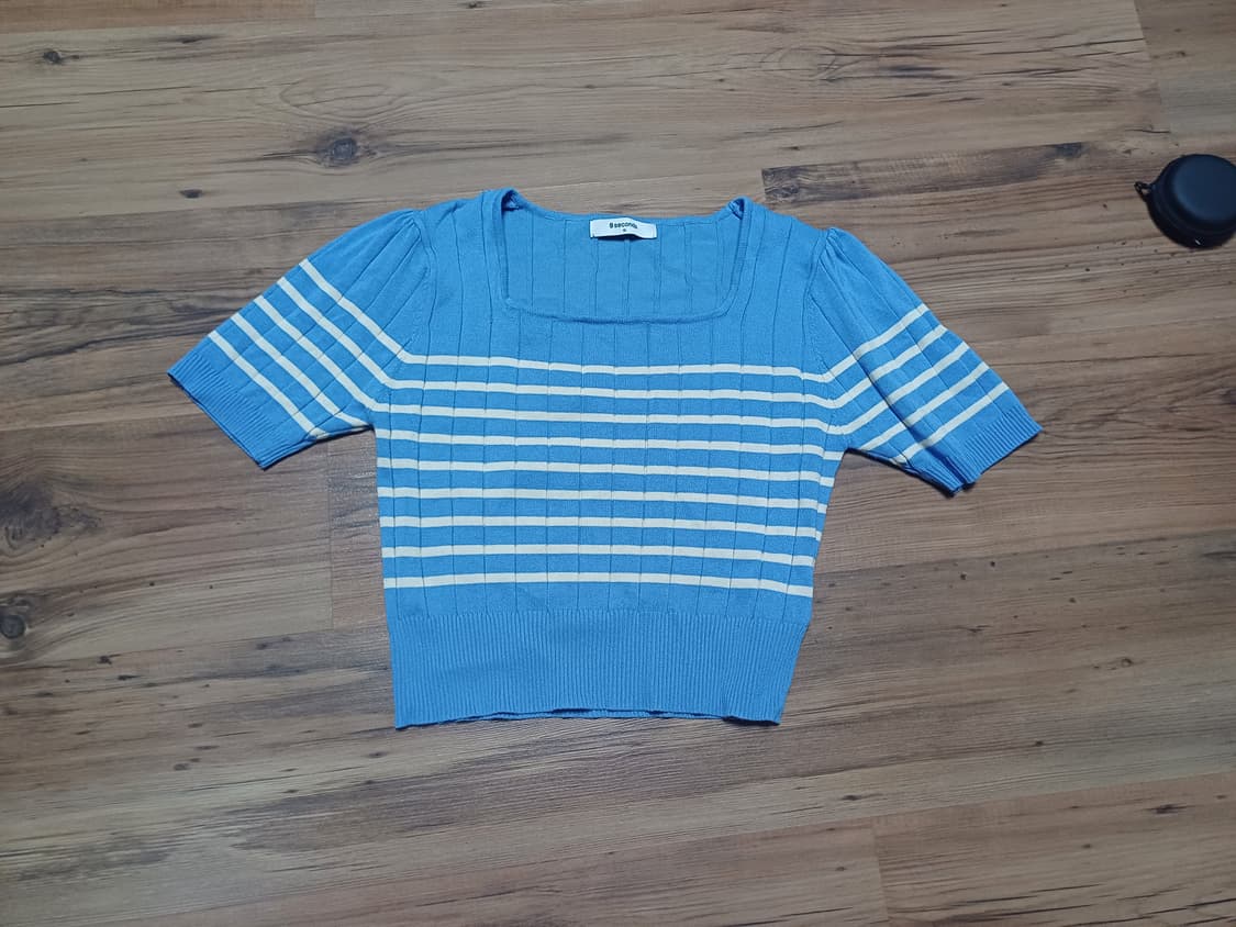 에잇세컨즈 스트라이프 스퀘어넥 풀오버 반팔니트 상품이미지2