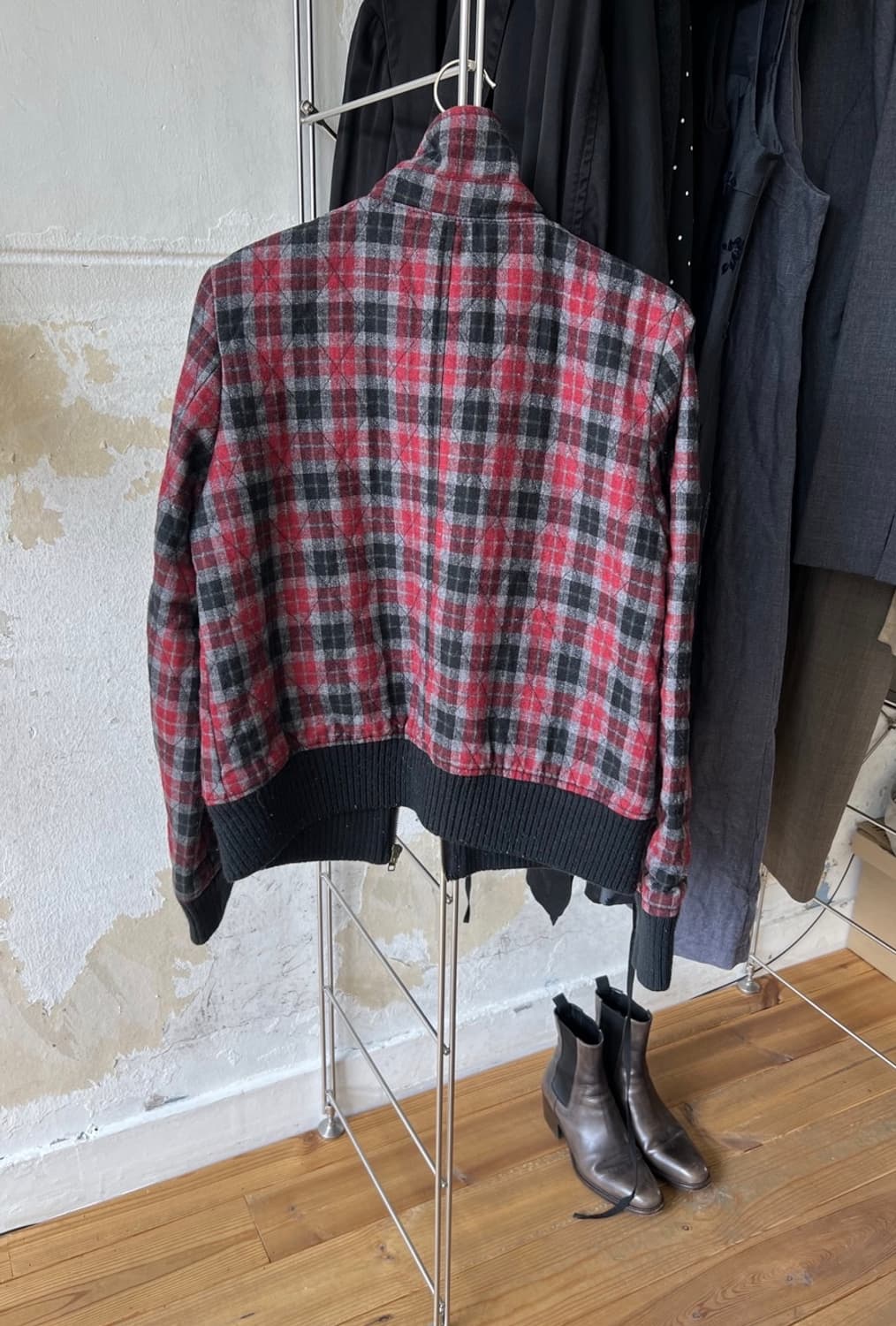 Vintage Cropped Plaid Bomber Jacket 상품이미지3