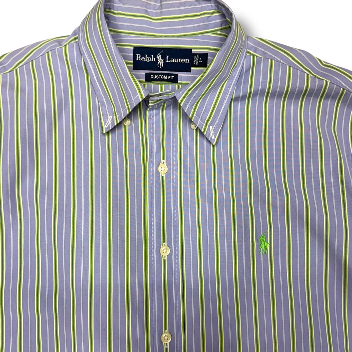 [L] 랄프로렌 커스텀핏 그린블루 스트라이프 반팔셔츠 상품이미지5