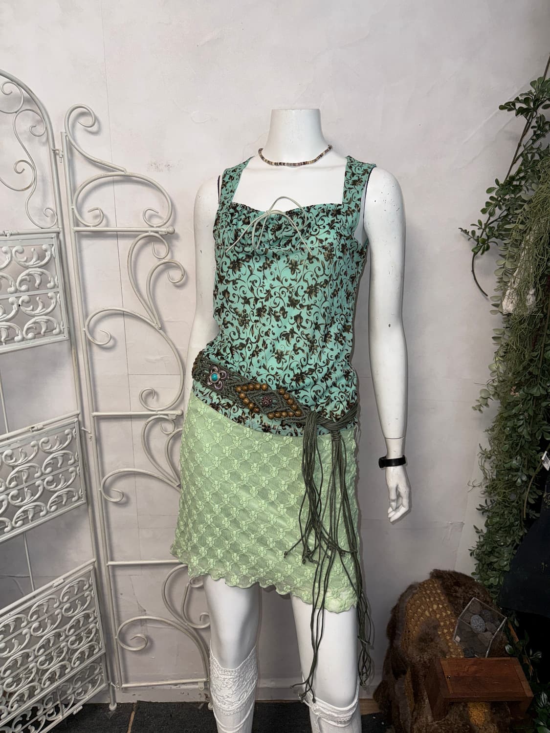 Mint oriental floral ribbon sleeveless 상품이미지5