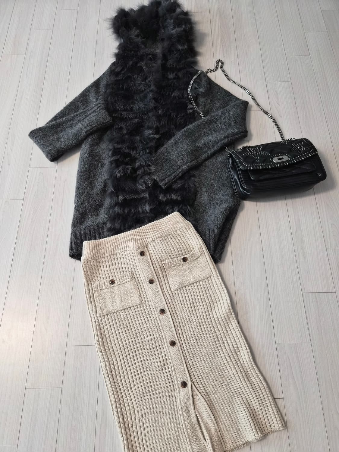 ADD by NICE CLAUP 리얼 폭스&래빗 퍼 후드 롱 가디건 상품이미지2