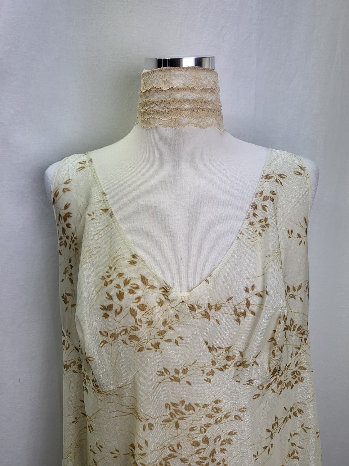 빈티지 아이보리 실키 리프패턴 슬립 원피스 상품이미지1