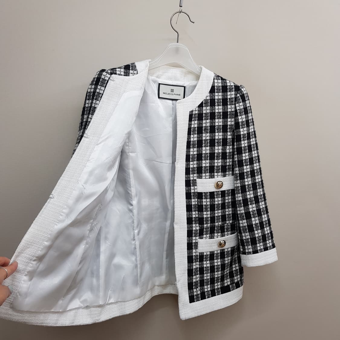 모조에스핀 2023 체크 트위드 노카라 자켓 S사이즈 상품이미지6