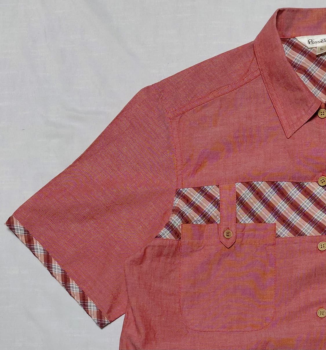 [L] POSSET POT 빈티지 닥스훈트 자수 & 체크 배색 반팔 셔츠 상품이미지2