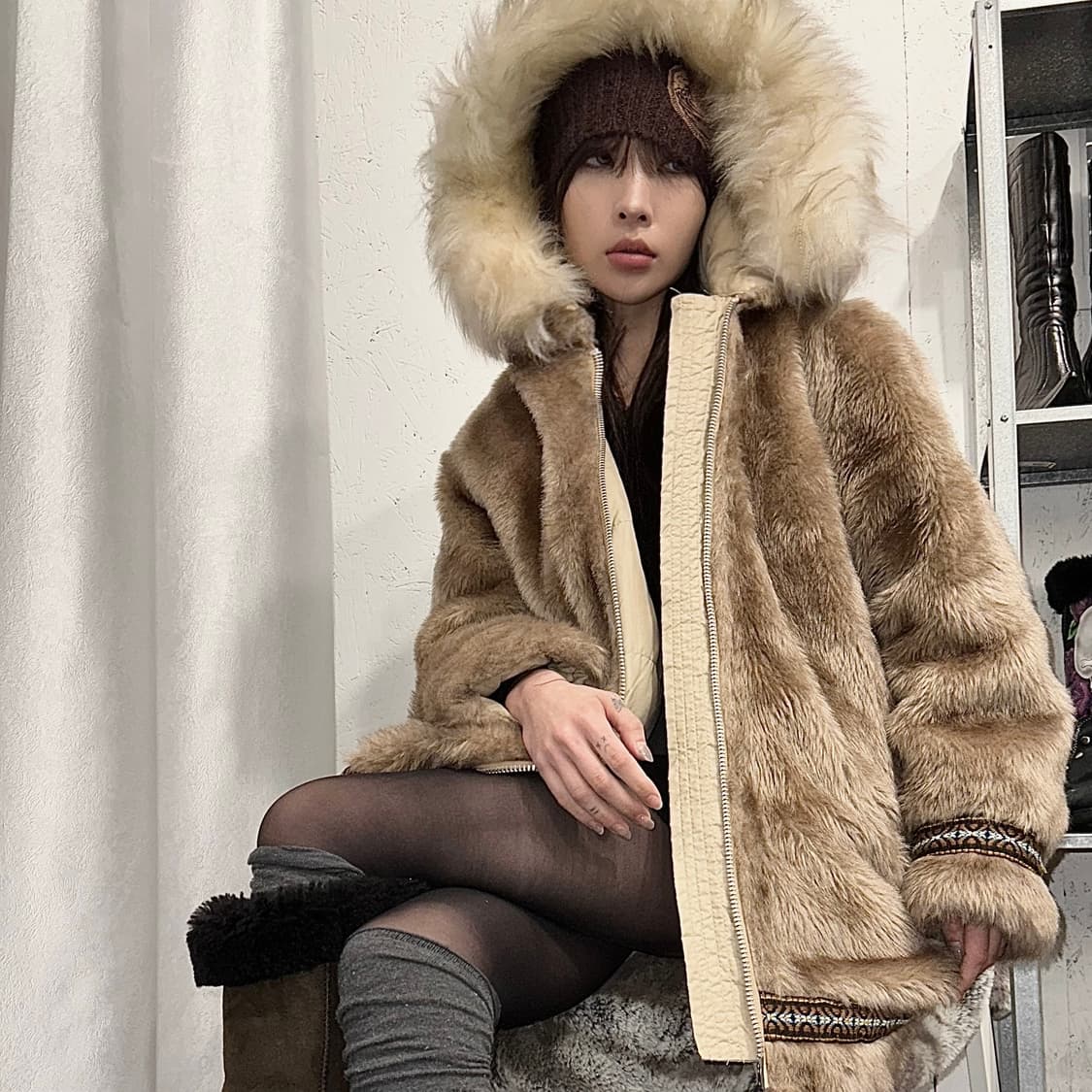 1970s 빈티지 HANSA 털 구스 다운 패딩 코트 상품이미지9