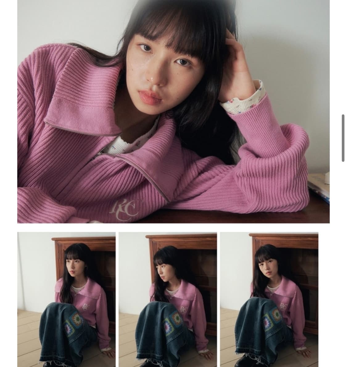로씨로씨 니트 하프 집업 핑크 roccirocci  상품이미지2