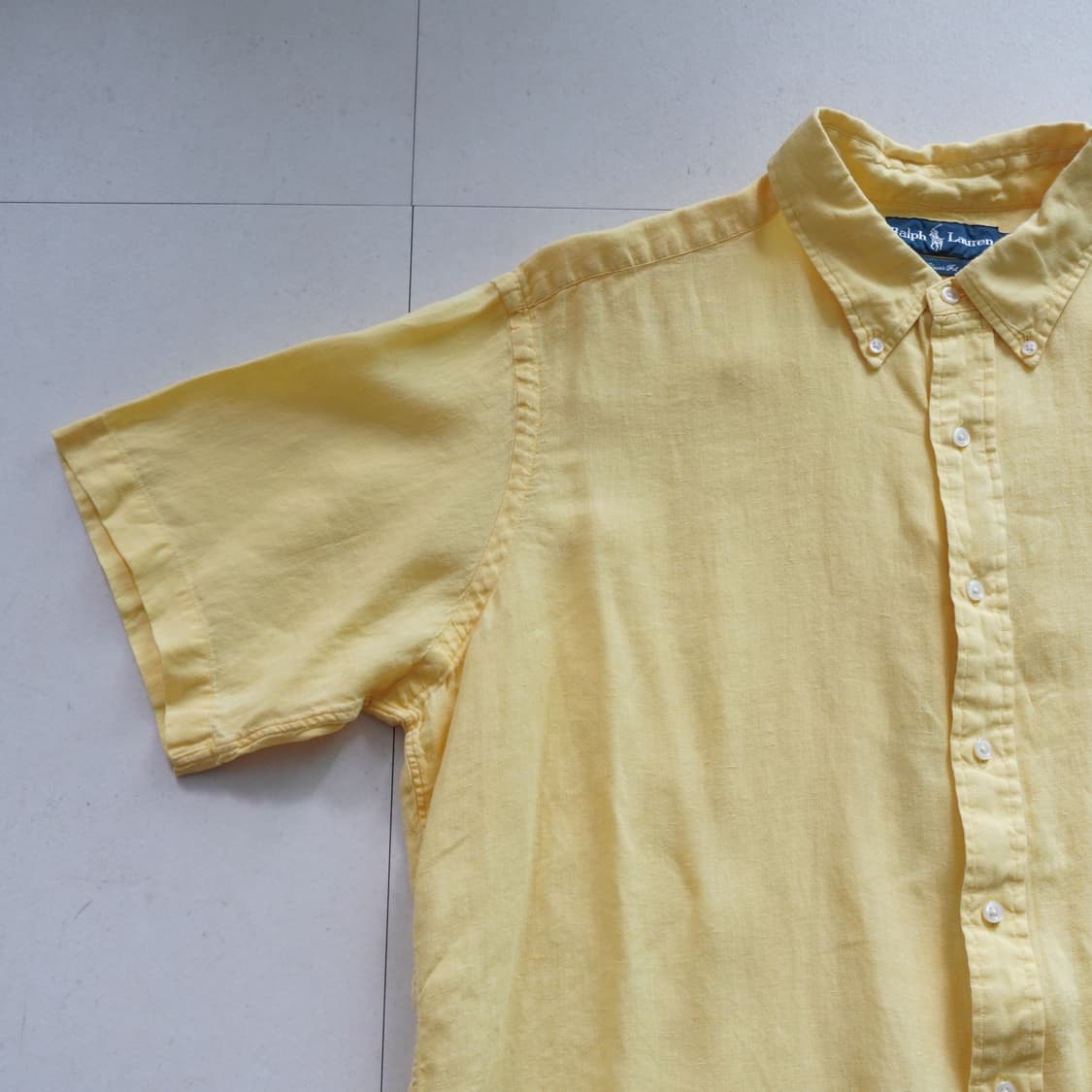 90s 폴로 랄프로렌 옐로우 린넨 100% 반팔 셔츠 (XL) 상품이미지2