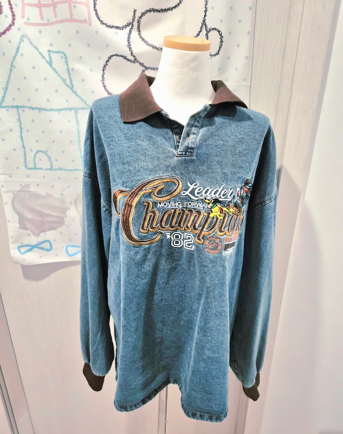 공용 빈티지 미키 워싱 데님 카라 티셔츠  상품이미지4