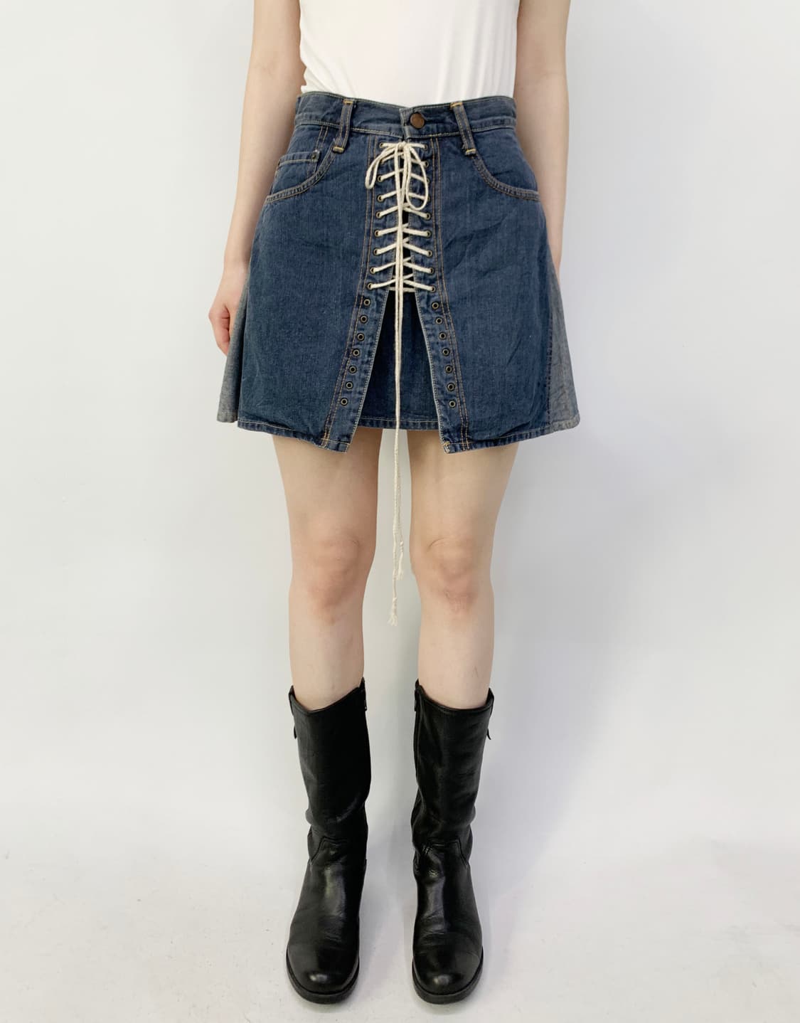 KINKY JEANS 히스테릭 글래머 데님 레이스업 미니 스커트 상품이미지1