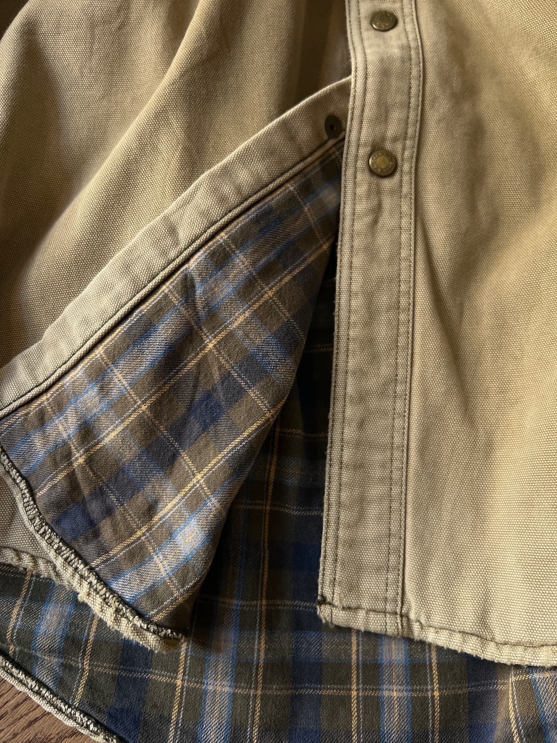 [L]90's 엘엘빈 USA Made 체크라이닝 썬페이딩 캔버스 워크셔츠 상품이미지5