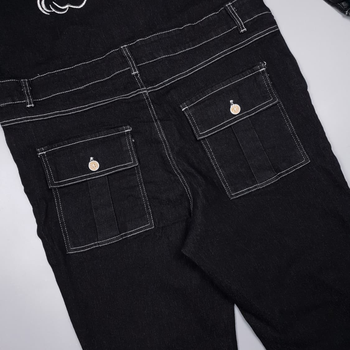 Y&X 흑청 블랙 백실버자수 데님 점프슈트 SIZE M 상품이미지8