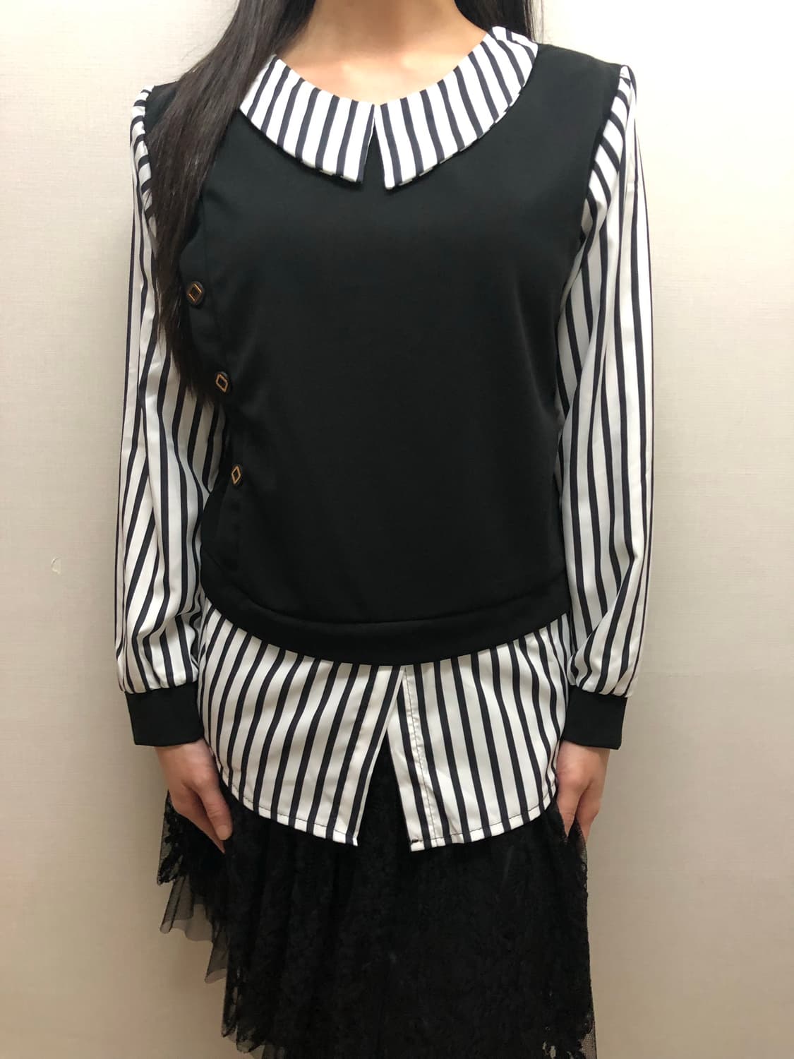 빈티지 블랙 스트라이프 레이어드 셔츠 상품이미지1