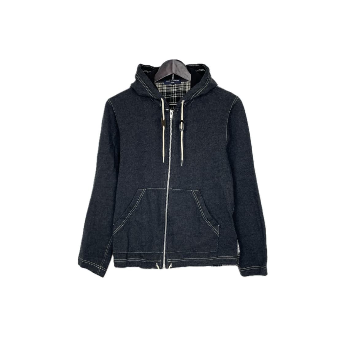 COMME des GARCONS Homme 울 체크 후드 집업 상품이미지1