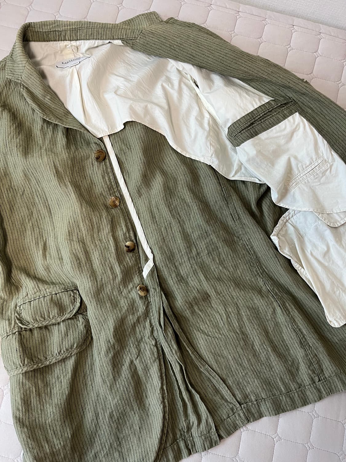 이스트로그 린넨 자켓 블레이저 올리브 스트라이프 L 상품이미지2