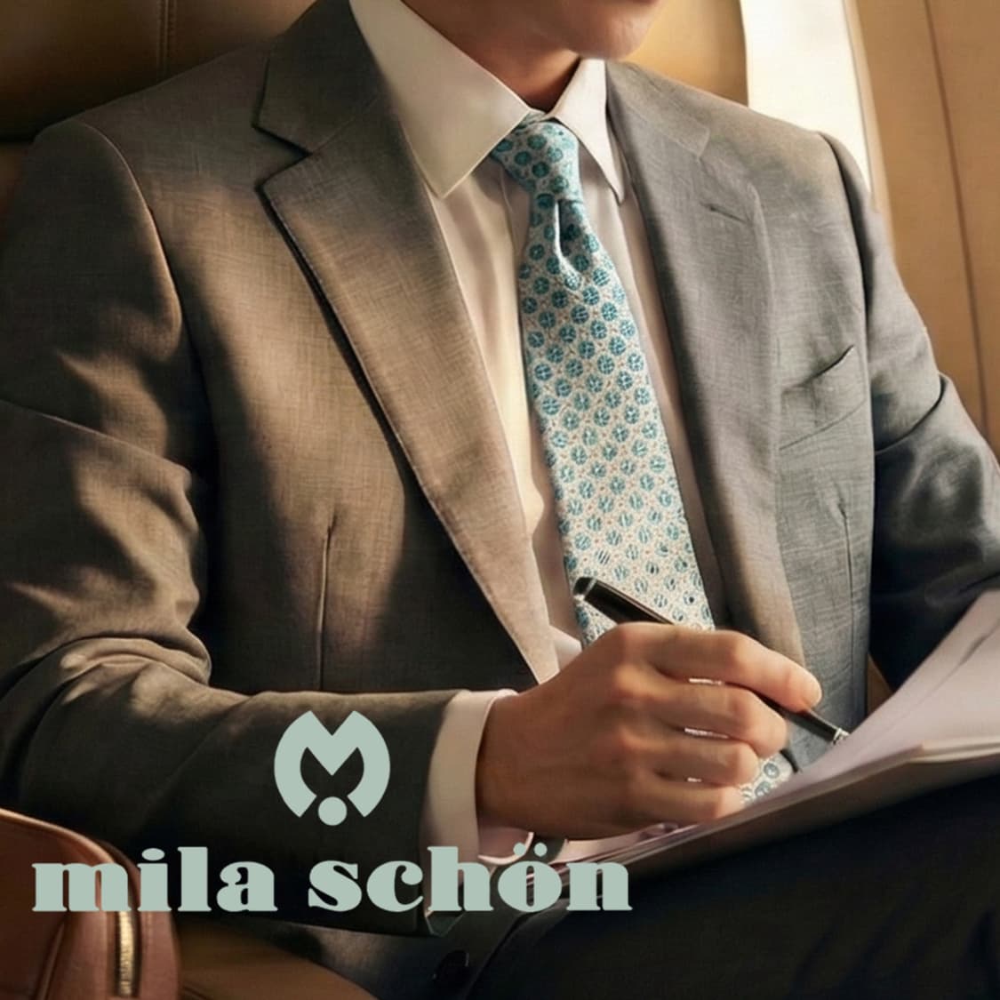 밀라숀 실크 아이보리 기하 패턴 넥타이 8.8cm A등급 A19876
 상품이미지1