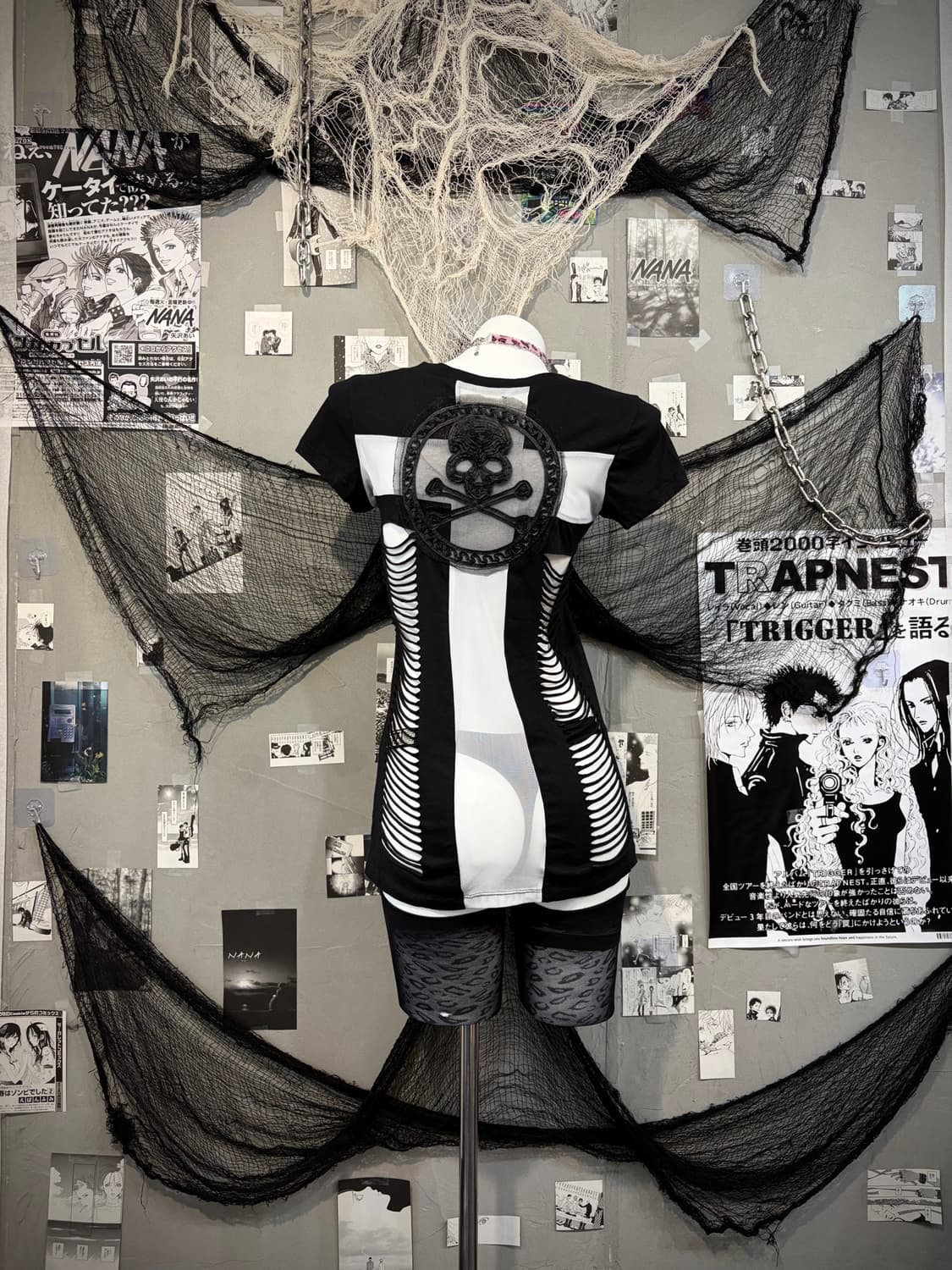 PUNK skull cross mesh web detail sleeve 상품이미지3