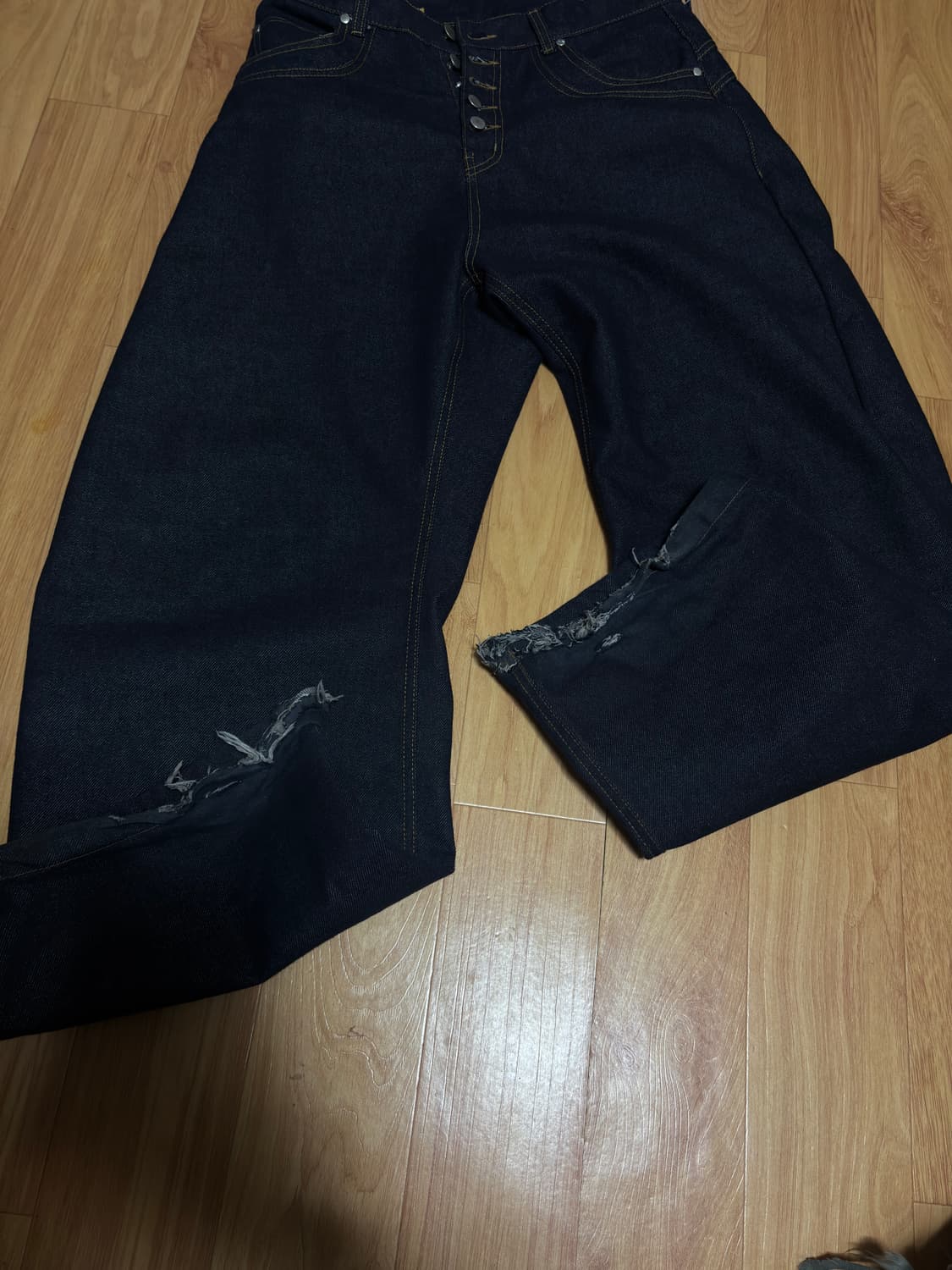 테이크이지 버튼플라이 커브드 데님팬츠 인디고블루 M 상품이미지2