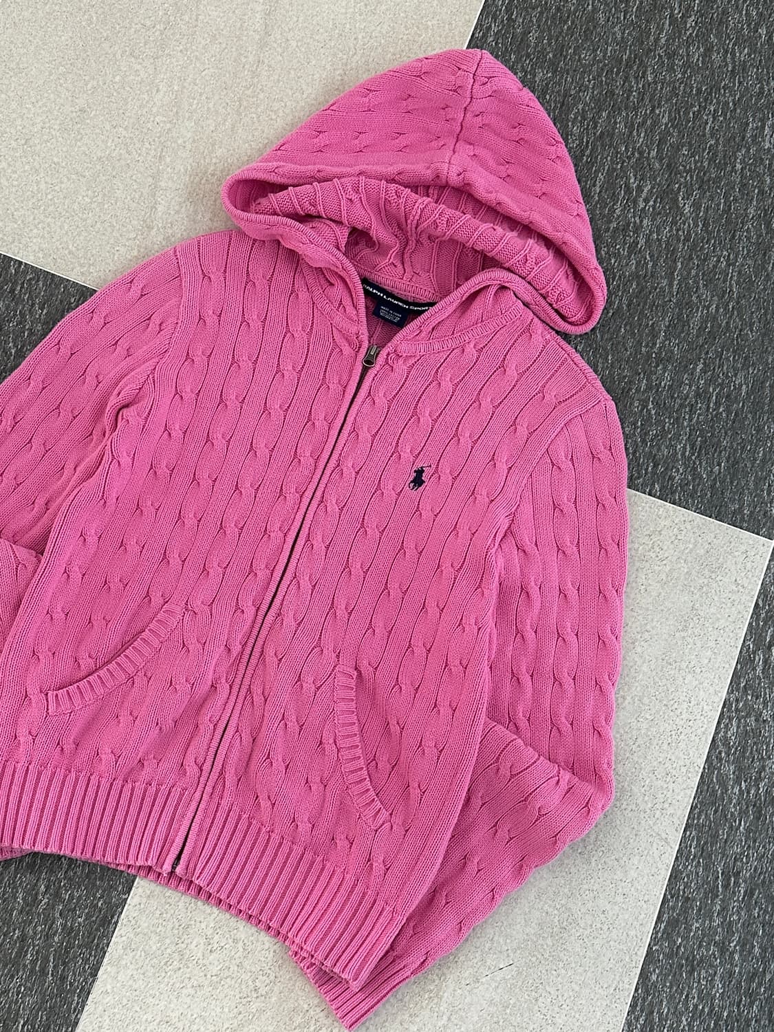 랄프로렌 스포츠 핑크 케이블 니트 후드집업 상품이미지6