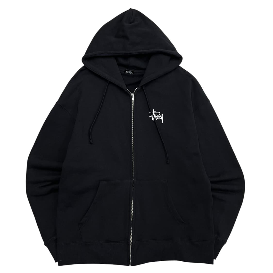 스투시 화이트 로고 블랙 후드집업 L 상품이미지3
