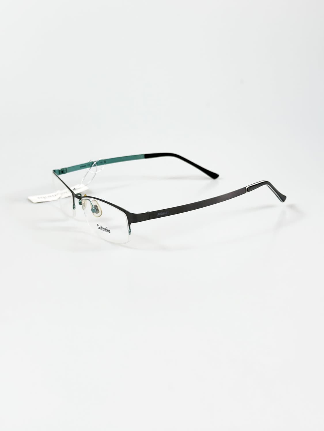 DOMOLU 다크그린 메탈 반무테 스퀘어 빈티지 안경 상품이미지3