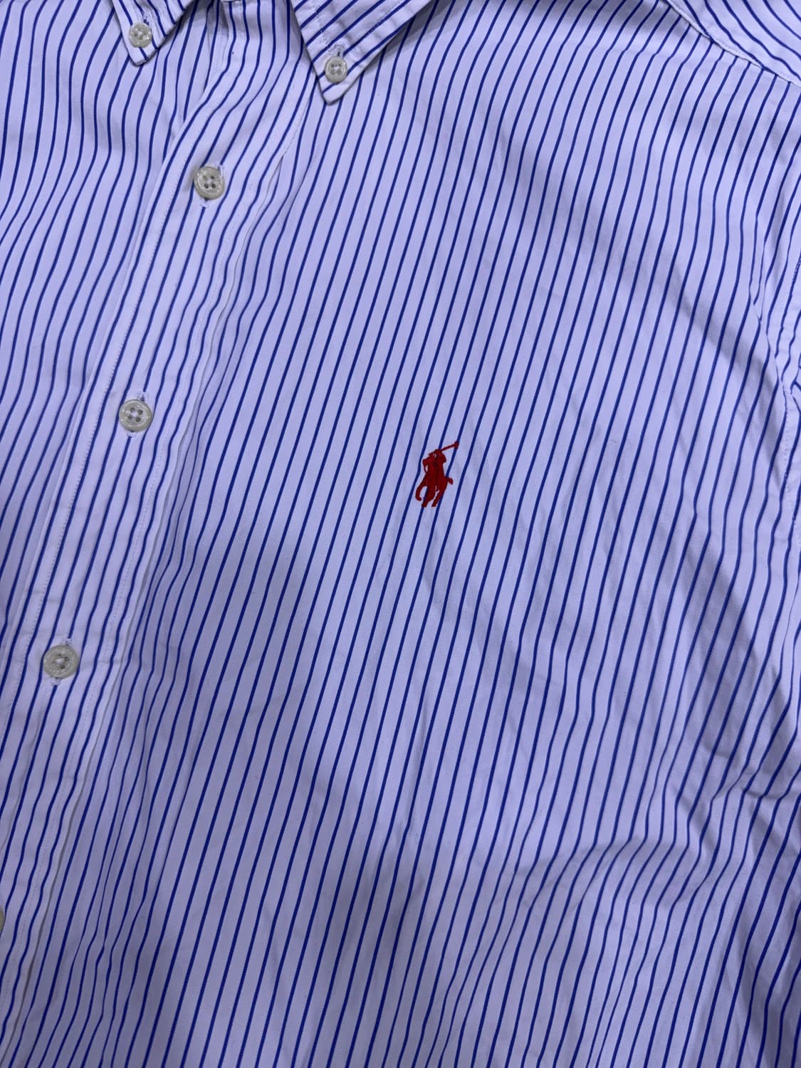 폴로 랄프로렌 스트라이프 반팔 셔츠 커스텀핏 화이트 블루 XXL 상품이미지4