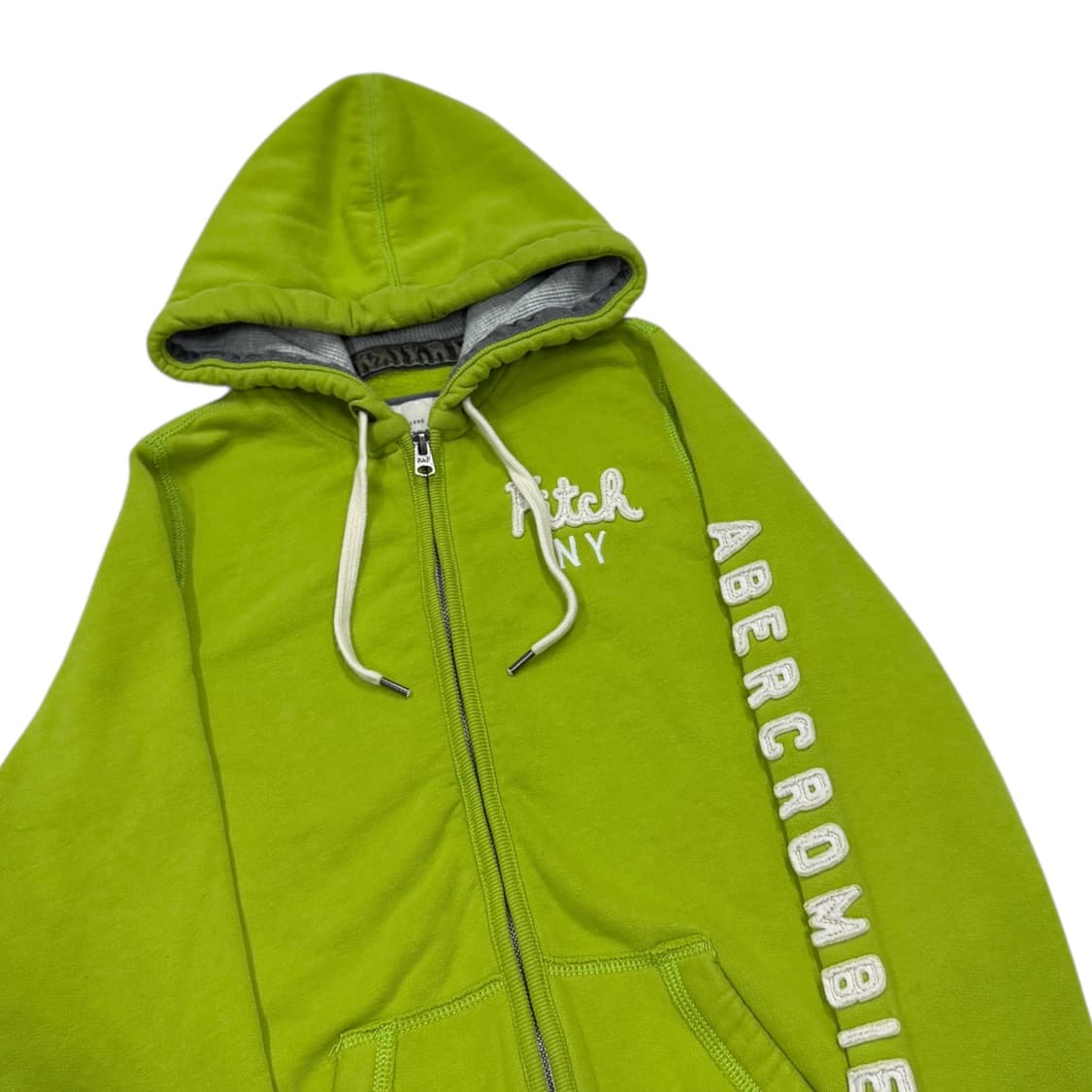아베크롬비 빈티지 스펠로고 딱붙핏 Y2K 후드집업 자켓 라이트그린 라임 상품이미지2