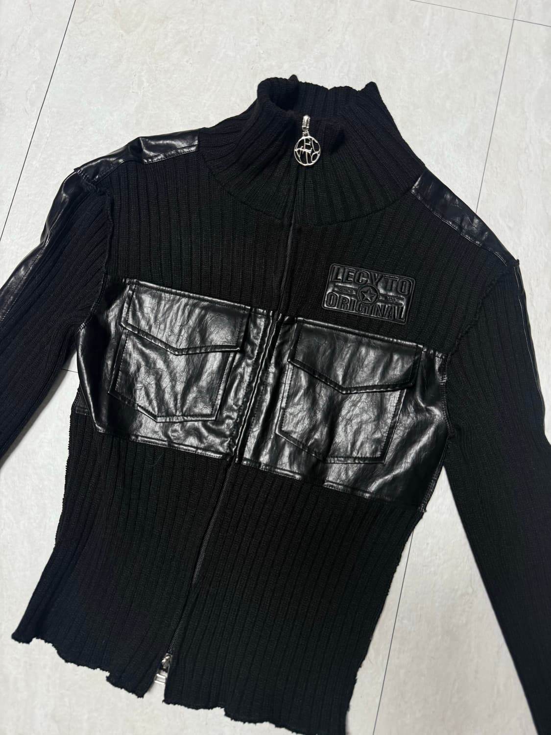 레시토 니트 집업 lecyto fabric mix neck zip up 상품이미지5