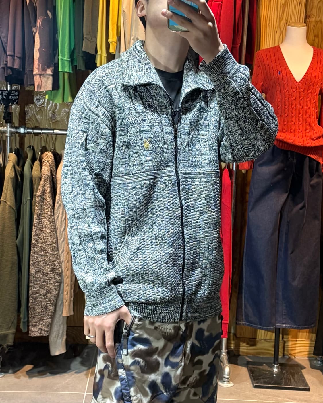 XL PLAY BOY 플레이보이 골드레빗 믹스 니트 집업 상품이미지1