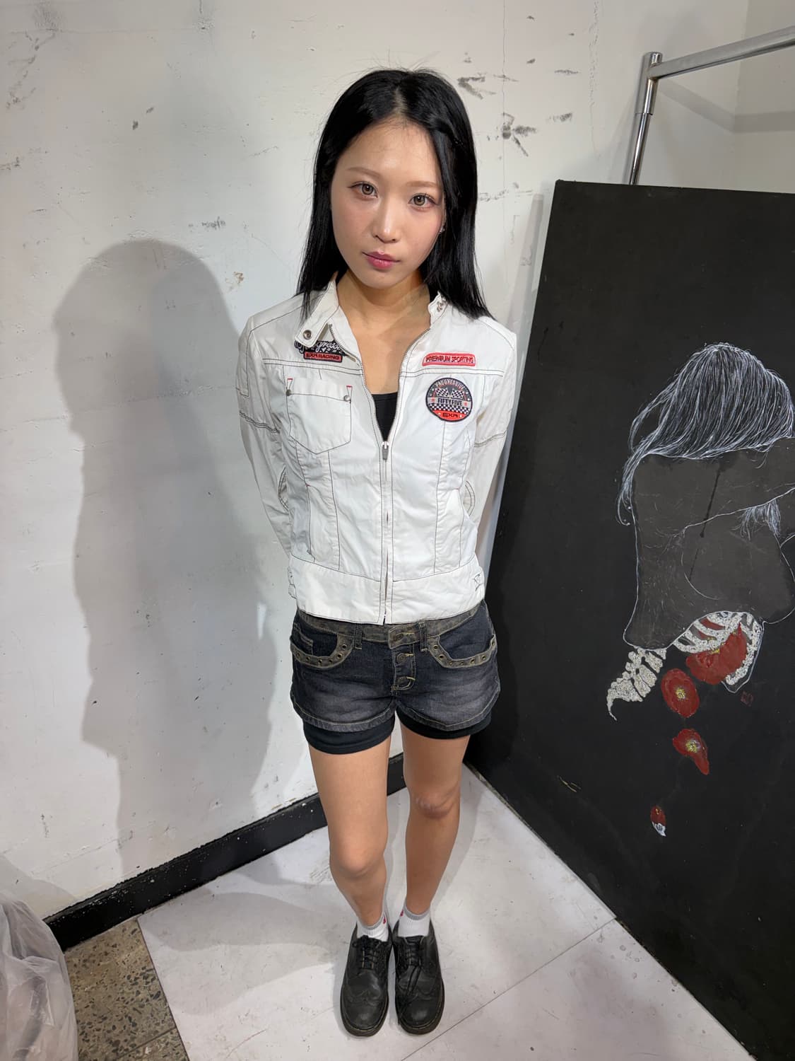 EXR 화이트 패치 레이싱 자켓 바이커 자켓 M 상품이미지1