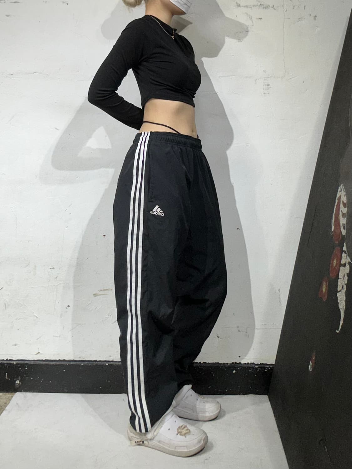 아디다스 블랙 트랙 화이트 삼선 추리닝 트레이닝 팬츠 L 상품이미지1