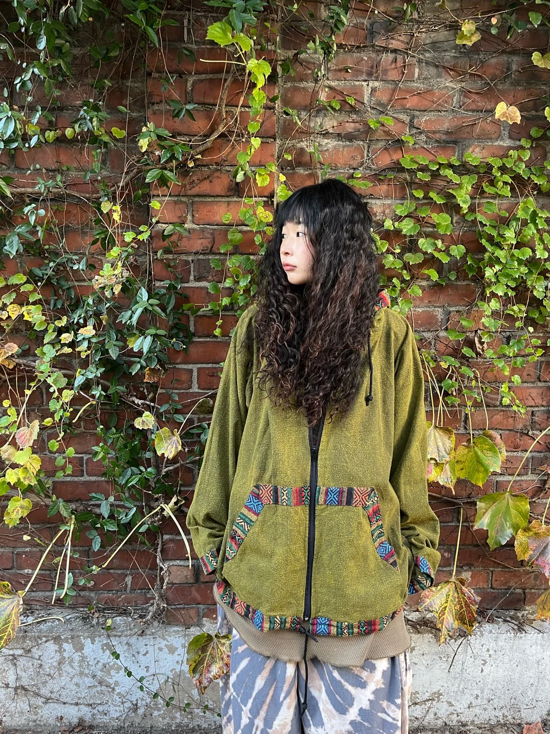 빈티지 카키 히피패턴 후드집업 상품이미지1