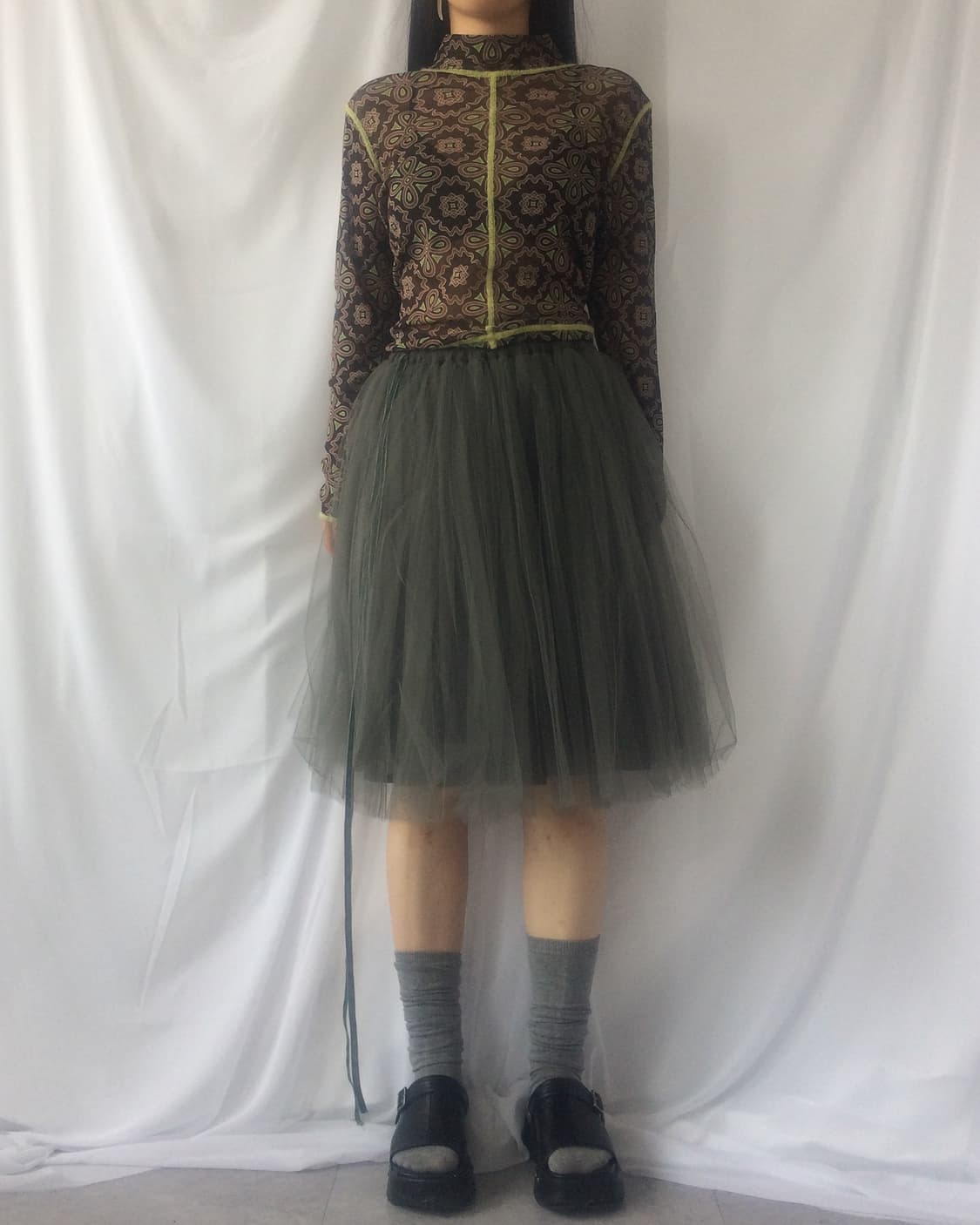 Pattern point high neck mesh sleeve 상품이미지6