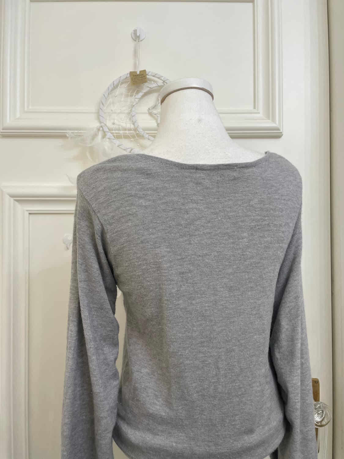 gray glitter shirring sleeve soft knit t 상품이미지4