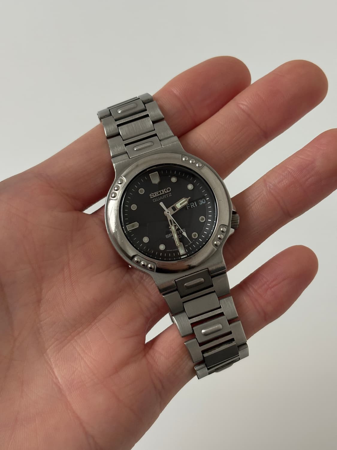 1980년대 SQ Sports 블랙 다이얼 실버 쿼츠 남성 상품이미지2